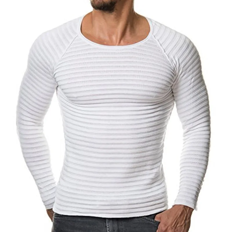 Men's Ribbed Long Sleeve Crew Neck Fitted T-Shirt - Olive Green Cas...
