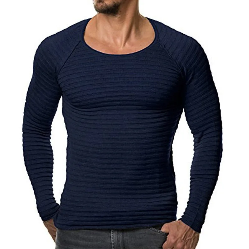 Men's Ribbed Long Sleeve Crew Neck Fitted T-Shirt - Olive Green Cas...