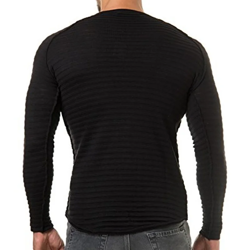 Men's Ribbed Long Sleeve Crew Neck Fitted T-Shirt - Olive Green Cas...