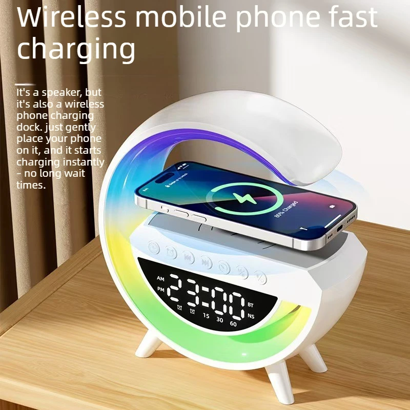 G Shape Mini Night Light with Wireless Charging Alarm Clock Bluetoo...