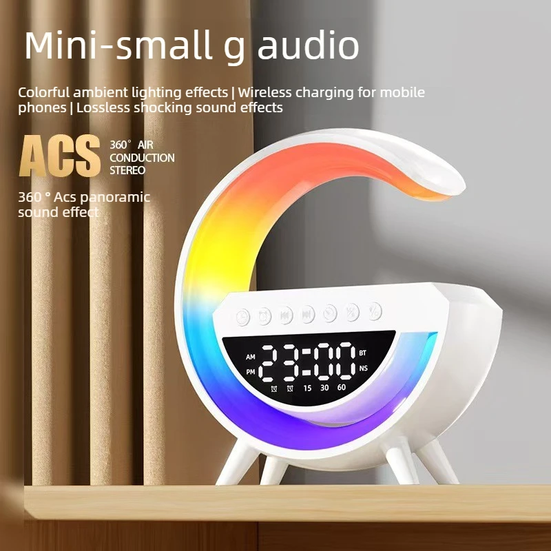 G Shape Mini Night Light with Wireless Charging Alarm Clock Bluetoo...