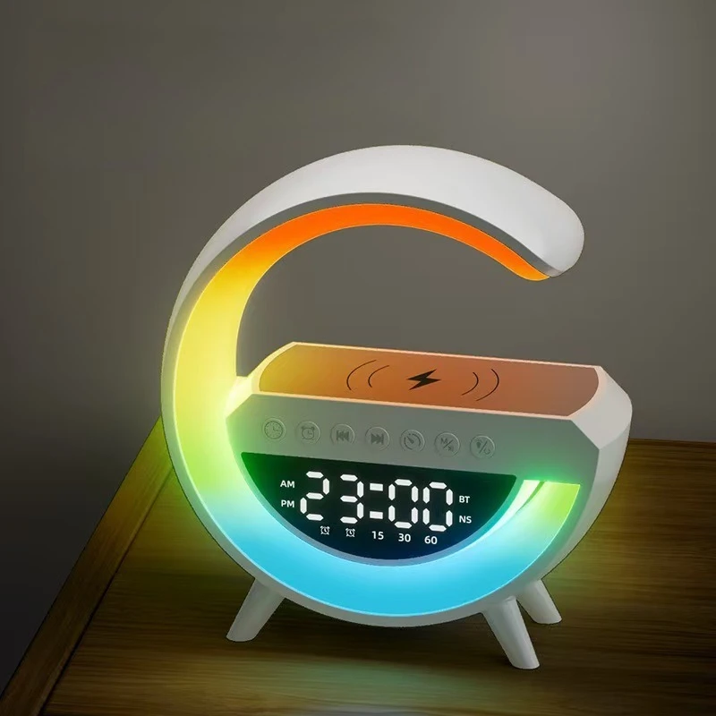 G Shape Mini Night Light with Wireless Charging Alarm Clock Bluetooth Speaker