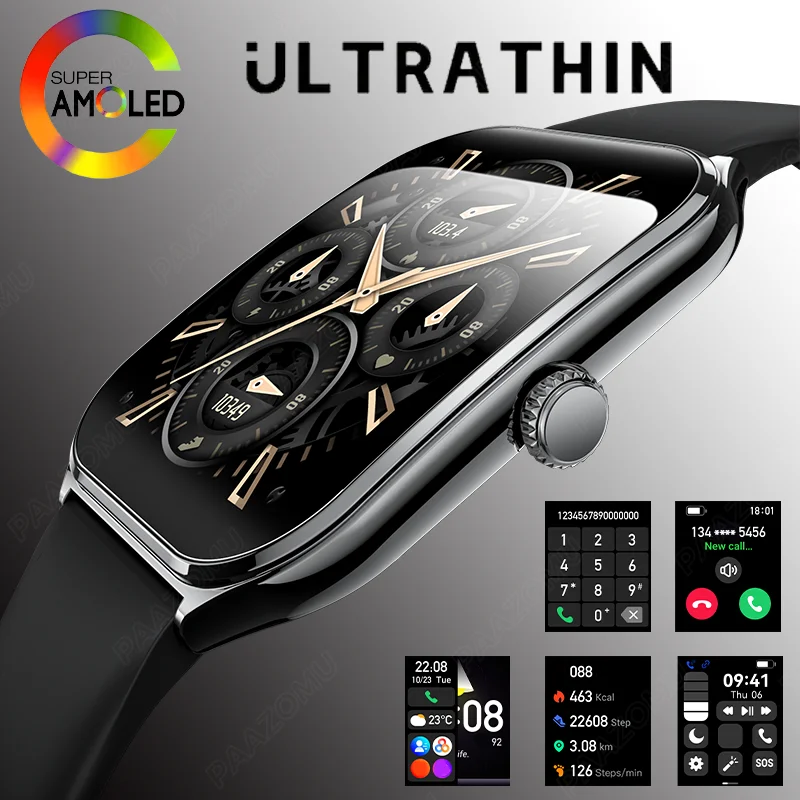 Ultra Thin Smart Watch Men 1.96 Inch Display Fitness Tracker
