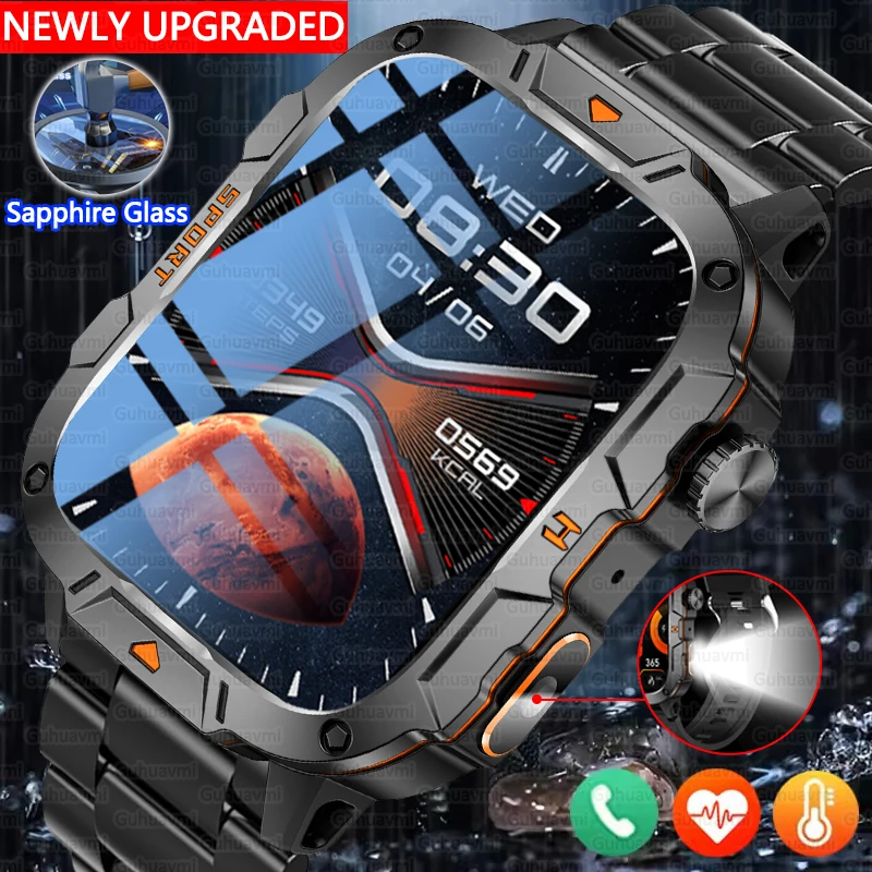 2025 Military Grade Smart Watch Men 1.96 Inch Display Fitness Tracker