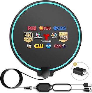 2023 Updated Digital HDTV Antenna Long Range 380 Miles Indoor Amplified Signal Booster Support 4K 1080P UHF VHF FM Local Channels with 13.4ft Coax Cable and USB Power Adapter