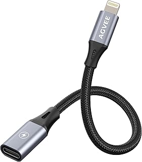 AGVEE 2 Pack 4 inch 30W USB-C Female to Lightning Cable Adapter, Type-C to 8 Pin Male PD Fast Charging Converter Cord Data Sync Connector for iPhone 13 12 11 Airpods iOS Devices, Carplay, Dark Gray