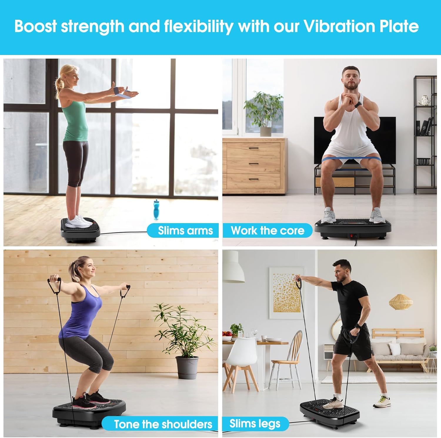 SoftGym Vibration Plate Exercise Machine for Lymphatic Drainage,Power Vibrate Stand Shake Board 450 Lbs Capacity Whole Body Workout Waver with Fitness Resistance Bands Weight Loss Gifts for Women Men — ChinaHub