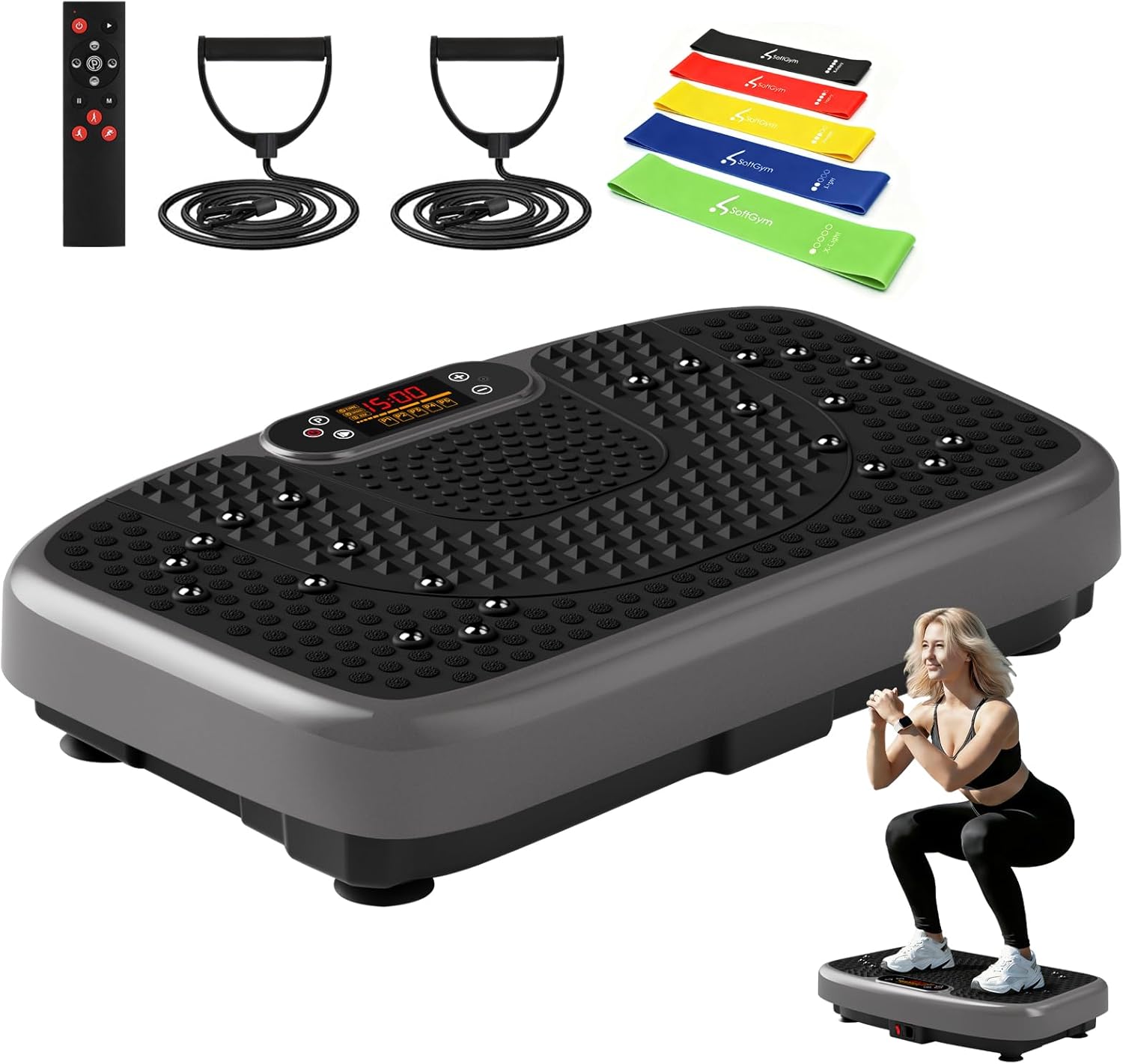 SoftGym Vibration Plate Exercise Machine for Lymphatic Drainage,Power Vibrate Stand Shake Board 450 Lbs Capacity Whole Body Workout Waver with Fitness Resistance Bands Weight Loss Gifts for Women Men — ChinaHub