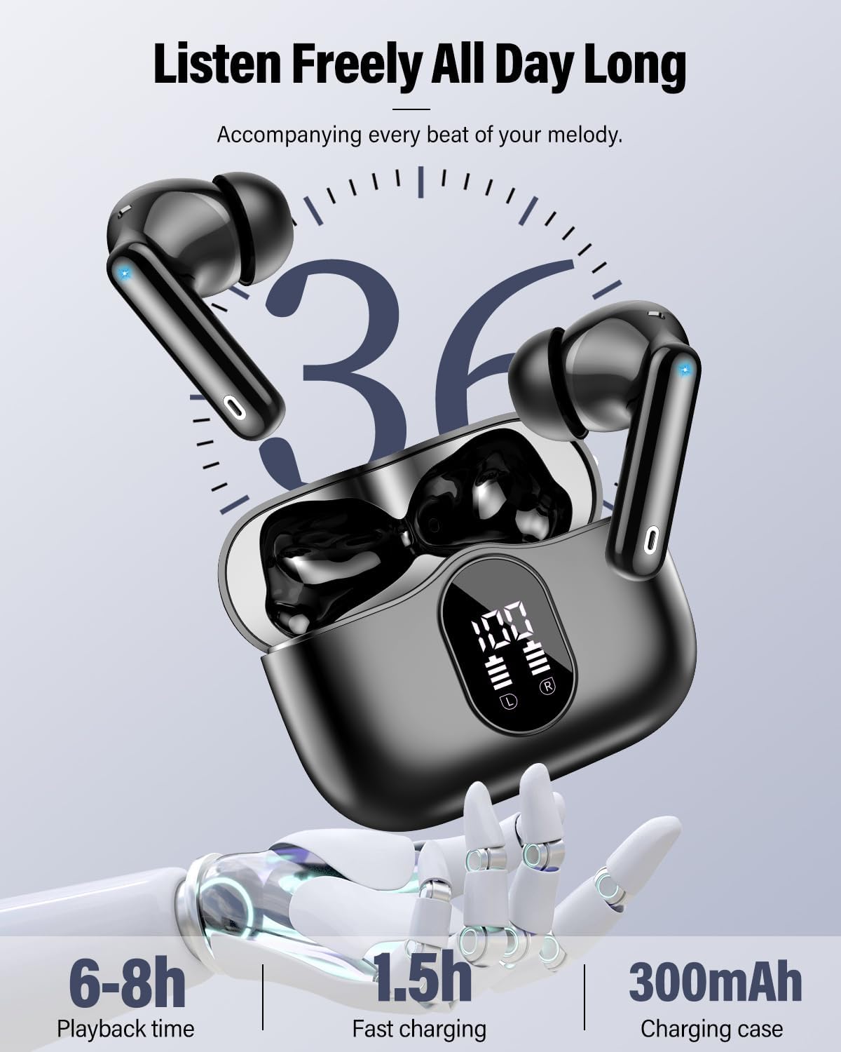 Wireless Earbuds, Bluetooth 5.4 Headphones Bass Stereo, Ear Buds wi...