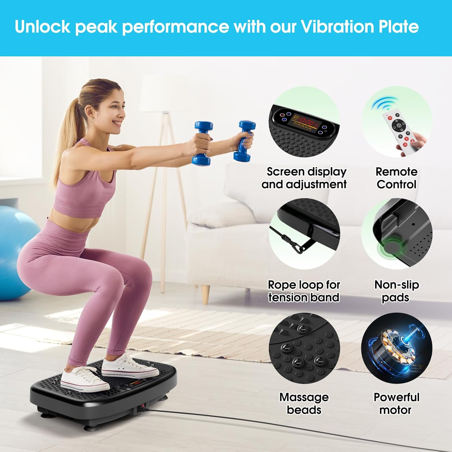 SoftGym Vibration Plate Exercise Machine for Lymphatic Drainage,Power Vibrate Stand Shake Board 450 Lbs Capacity Whole Body Workout Waver with Fitness Resistance Bands Weight Loss Gifts for Women Men — ChinaHub