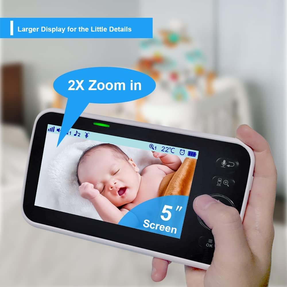 HelloBaby No WiFi Baby Monitor 5&amp;#34; Screen 30-Hour Battery Pan-Ti...