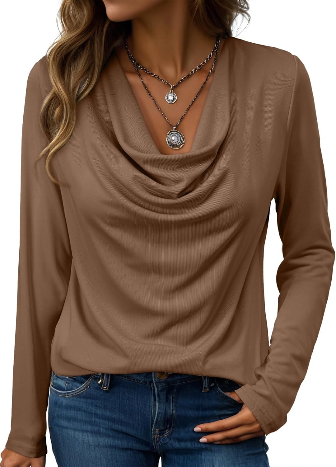 EVALESS Womens Tops Trendy 2026 Fall Cowl Neck Shirts Long Sleeve Teacher Clothes Office Business Dressy Casual Outfits — ChinaHub