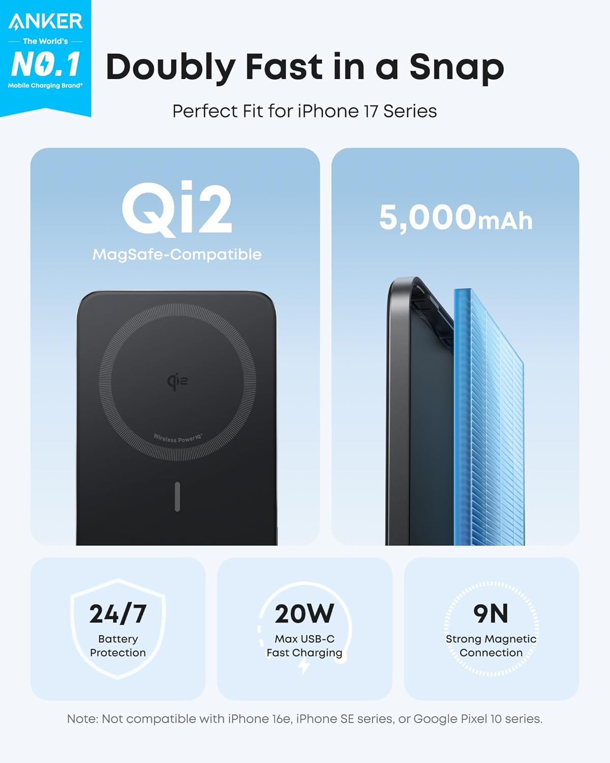 Anker Nano MagSafe Power Bank, Ultra-Slim 5,000mAh Magnetic Wireless Charging Battery, Qi2 Certified 15W Max MagSafe-Compatible Portable Charger, Ergonomic Design, for iPhone Air/17/16 Series — ChinaHub